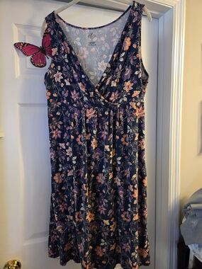 St. John's Bay Navy Floral Midi Dress - Pink & Orange Flowers